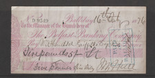 Belfast Banking Company cheque Ballibay Branch £5 / 5 shillings 1876 . See notes
