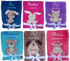 Baby Blanket Cosy Soft Embroidered Name Date Kids Blanket Christening Birth