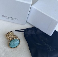 YVES SAINT LAURENT  YSL "ARTY" STATEMENT RING SIZE 5 GOLD / AZURE BLUE/turquoise