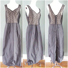 Vintage Full Slip Petticoat 1960s Black Nylon Lace Zip Back Long 36" Waist 60s