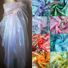 Shiny Gradient Organza Fabric Transparent Flash Iridescent Gauze Fabric DIY UK