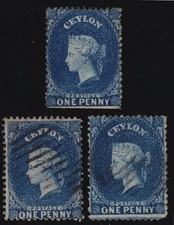 Ceylon Stamps QV 1862 1d. Blue No Wmk Perf 13 Mint & Used SG39