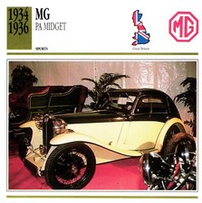 MG PA Midget, 1934-1936. Classic Cars Collectors Club card