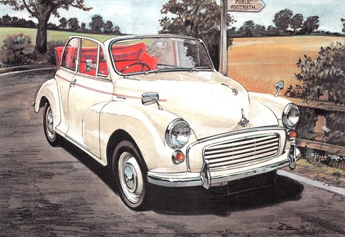 Motoring postcard morris minor - postcard,