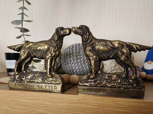 Vintage dog brass bookends - dog,