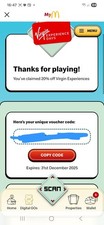 20% Off Virgin Experience Days Voucher McDonalds Monopoly 