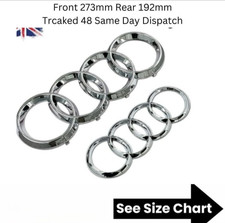 AUDI CHROME SILVER BADGES EMBLEM RINGS FRONT & REAR A1 A3 A4 A5 273MM 192MM