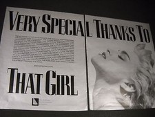 MADONNA 1987 Two-Piece PROMO DISPLAY AD  Very Special Thanks To That Girl