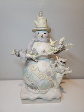 Jim Shore LARGE 18" Tall White Woodland Snowman W Forest Animals Friends 4058733