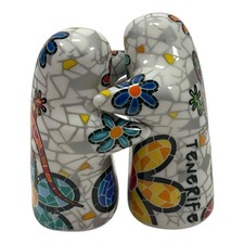 Vtg Ole Mosaic Tenerife Hugging Salt & Pepper Shaker Set Spanish Pot Vintage