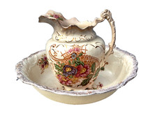 ANTIQUE VINTAGE BISHOP & STONIER CERAMIC WASH BOWL AND JUG