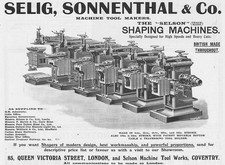 SELIG SONNENTHAL & CO Coventry, Selson Shaping Machine -Old Engineer Advert 1909