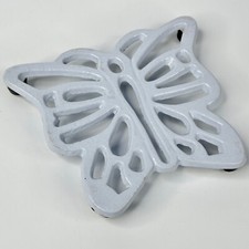 Vintage French Kitchen Small White Enamel Butterfly Trivet Teapot Or Pan Stand