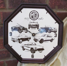 Classic MG Cars 1923-1980 Mahogany Wall Clock Roadster Midget Authentic Working