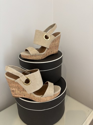 Beige canvas cork wedge - cork,