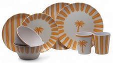 Palm Stripe Summer Melamine Outdoor Dining Picnic 16 Piece Set - Yellow