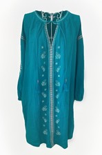 MONSOON Teal Turquoise Embroidered Shada Organic Cotton Dress Size M RRP £55
