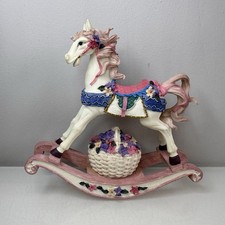 Rocking Horse Vintage Figurine Pink Colorful Detailed Decorative Resin Shudehill