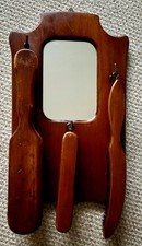 Vintage wooden hall mirror and brush set