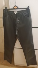 Women BAY Trading Co Black Genuine Leather  Straight Trousers Pant Size UK 10/38