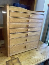 Vintage Wooden Small 7 Drawer Filing Cabinet. Desktop  