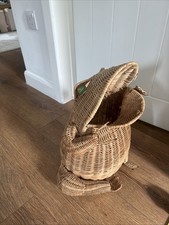 Vintage Wicker Frog Storage/waste Paper Bin/basket Glass Marble Eyes