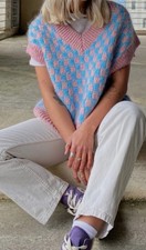 Zara pale blue, pink check v