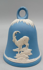 WEDGWOOD JASPERWARE New Year 1983. Blue/White Handbell Embossed Goat Pattern 8cm