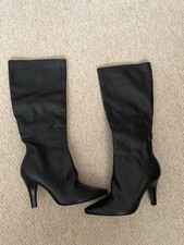 Faith Mikiko Black Genuine Leather High Heel Knee High Boots - Size UK 5 / EU 38