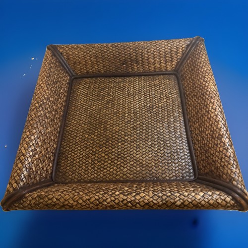 Woven wicker tray basket - woven,