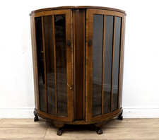 DISPLAY CABINET Antique Walnut Glazed Door Bow Front Claw Feet Bookcase Art Deco