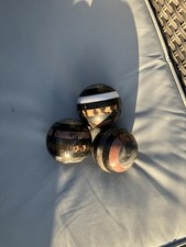 Set of 3 Marble Striped Stone Spheres Polished Granite Carpet Balls