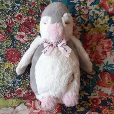 TED BAKER 8" DESIGNER MUMMY PENGUIN SOFT TOY PLUSH CHIME RATTLE GREY & WHITE