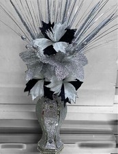 SILVER VASE WITH FLOWERS MOSAIC CRUSHED CRYSTAL ROMANY BLING 30cms💎