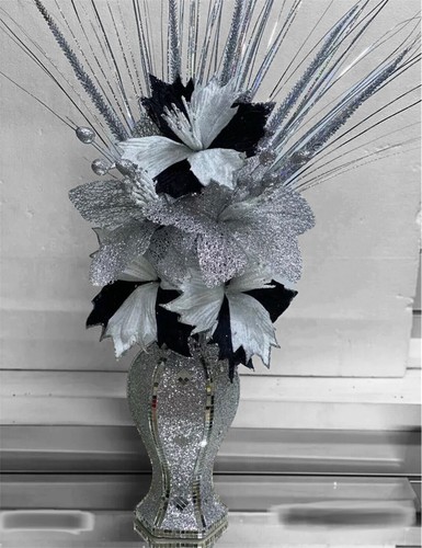 Silver vase with flowers - silver,