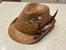 Vintage 1940s Childs Tyrolean Bavarian Hat with Feather & two Hat Pins Size 55