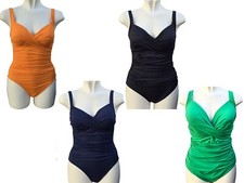 M&S Ruched Swimsuit Crossover Swimming Costume Orange Green Size 10-24 Reg Long