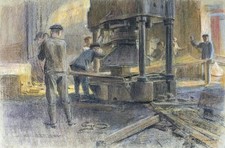 Adolf Hiremy-Hirschl (1860-1933) - Pastel Drawing - A Steel Mill 1917