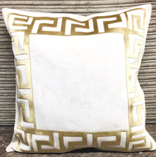 ivory/cream & gold crushed Velvet Greek Key/border/ Key Decorative Pillow Cover