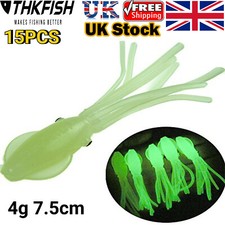 THKFISH 15Pcs Glow Squid Lure Soft Bait Fishing Lures Luminous Octopus Skirt UK