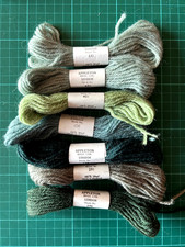 7 x Appleton 40m Tapestry Yarns - 100% Wool Skeins -  Mixed Green Shades