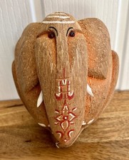 Hand Carved Natural Coconut Shell Husk Tiki Man Bar - Elephant Figure - 6.5”