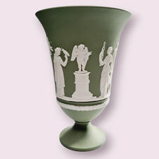 Wedgewood Vase Green Jasperware Trumpet Footed Porcelain Vase