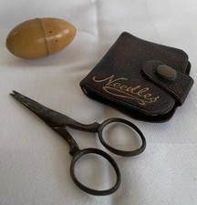 Antique Tagua Vegetable Ivory Sewing Egg Thimble Case & Sterling Silver Thimble