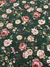 Black Rose Floral Print Mesh Fabric Stretch