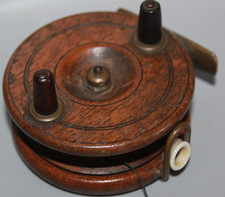 ANTIQUE VINTAGE WOODEN NOTTINGHAM STARBACK 3" DIAMETER FISHING REEL WITH CHECK