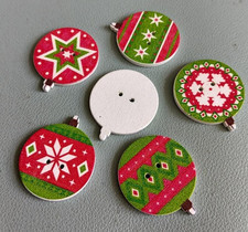 BULK BUY 50 Pretty Christmas Bauble Shaped White Wooden Buttons