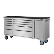72" Stainless Steel Garage Tool Chest Box With Black Top