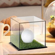 Elegant Golf Ball Display Case with Stand & Faux Green Grass