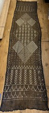 Antique Art Deco 1920s Assuit Egyptian Black Mesh Shawl Brass Metal 225cm X 48cm